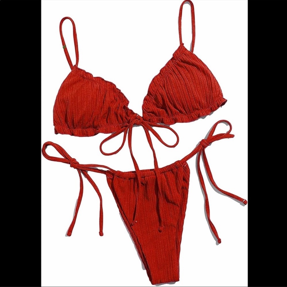 Ribbed String Thong Bikini Set